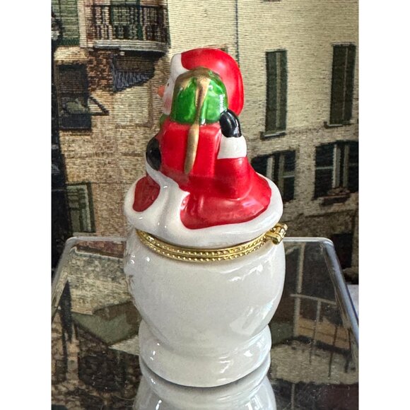 Vintage Snowman Limoges Porcelain Hinged Trinket Jar Holiday Decor - Picture 5 of 13